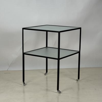  Design Fr res Chic quilibre Blackened Steel Glass Side Table on Casters by Design Fr res