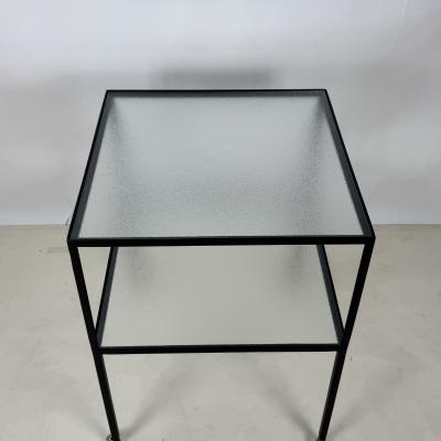  Design Fr res Chic quilibre Blackened Steel Glass Side Table on Casters by Design Fr res