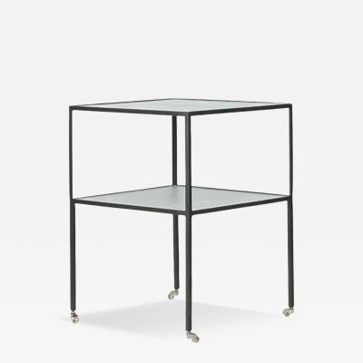  Design Fr res Chic quilibre Blackened Steel Glass Side Table on Casters by Design Fr res