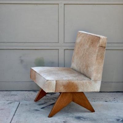  Design Fr res Compas Oak and Natural Hide Slipper Chair