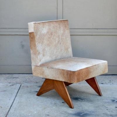  Design Fr res Compas Oak and Natural Hide Slipper Chair