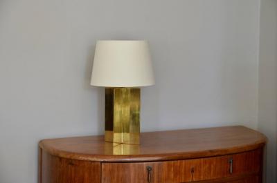  Design Fr res Croissillon Polished Brass and Parchment Table Lamp
