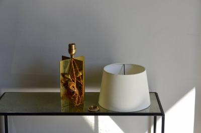  Design Fr res Croissillon Polished Brass and Parchment Table Lamp