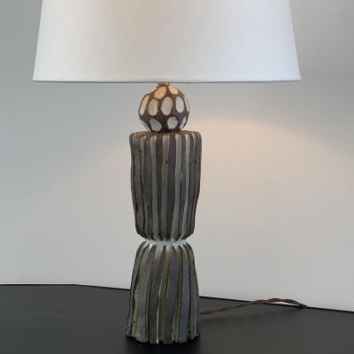  Design Fr res Grooved Pottery Sillon Lamp with Parchment Shade by Design Freres