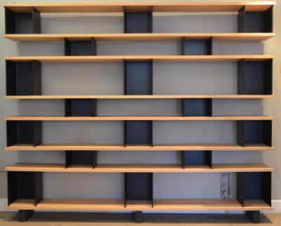  Design Fr res Large Black Steel Horizontale Oak Shelving Unit
