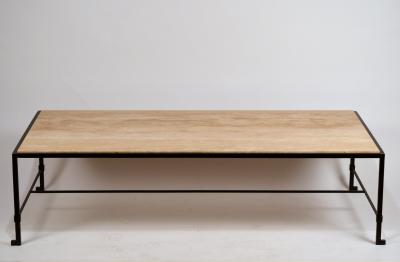  Design Fr res Long Diagramme Wrought Iron and Travertine Coffee Table by Design Fr res