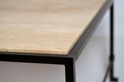  Design Fr res Long Diagramme Wrought Iron and Travertine Coffee Table by Design Fr res