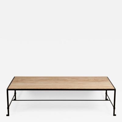 Design Fr res Long Diagramme Wrought Iron and Travertine Coffee Table by Design Fr res
