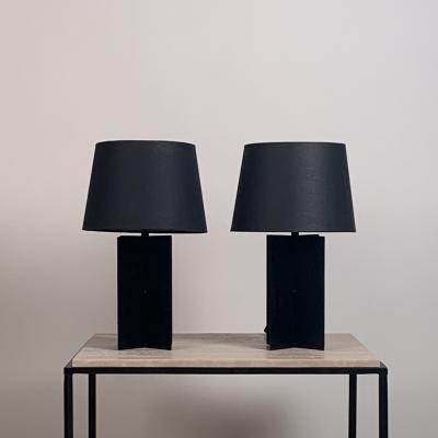  Design Fr res Pair of Blackened Steel and Black Paper Cuatrolados Lamps by Design Fr res