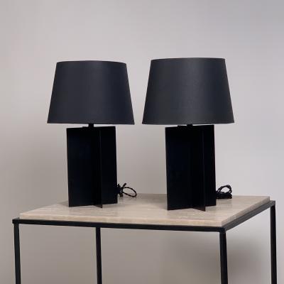  Design Fr res Pair of Blackened Steel and Black Paper Cuatrolados Lamps by Design Fr res
