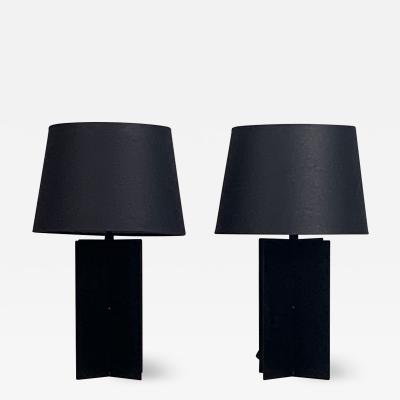  Design Fr res Pair of Blackened Steel and Black Paper Cuatrolados Lamps by Design Fr res