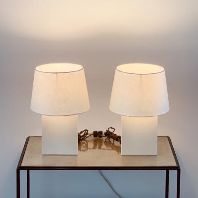  Design Fr res Pair of Bloc Parchment Lamps with Parchment Paper Shades by Design Fr res