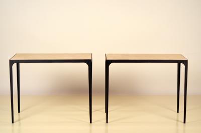  Design Fr res Pair of Chic Esquisse Grooved Ivory Travertine Side Tables by Design Fr res