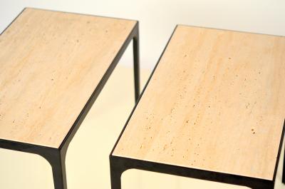  Design Fr res Pair of Chic Esquisse Grooved Ivory Travertine Side Tables by Design Fr res