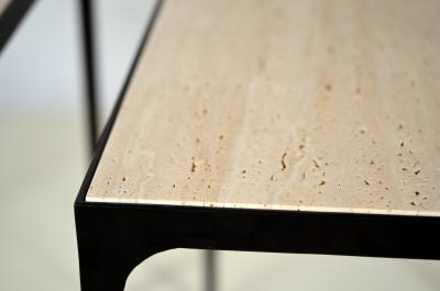  Design Fr res Pair of Chic Esquisse Grooved Ivory Travertine Side Tables by Design Fr res