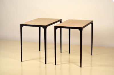  Design Fr res Pair of Chic Esquisse Grooved Ivory Travertine Side Tables by Design Fr res