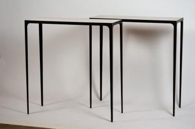  Design Fr res Pair of Chic Esquisse Wrought Iron and Parchment Consoles by Design Fr res