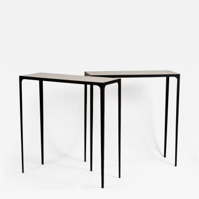  Design Fr res Pair of Chic Esquisse Wrought Iron and Parchment Consoles by Design Fr res