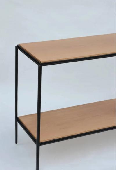  Design Fr res Pair of Chic Wrought Iron and Oak Rectiligne End Tables by Design Fr res