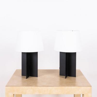  Design Fr res Pair of Croisillon Blackened Steel Lamps and Parchment Shades by Design Fr res