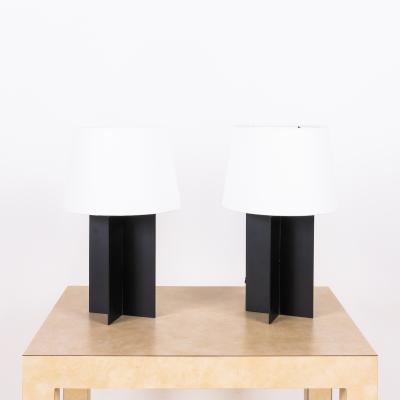  Design Fr res Pair of Croisillon Blackened Steel Lamps and Parchment Shades by Design Fr res