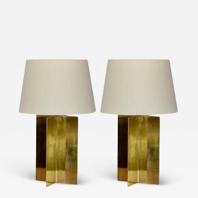  Design Fr res Pair of Croisillon Solid Brass and Parchment Lamps by Design Fr res