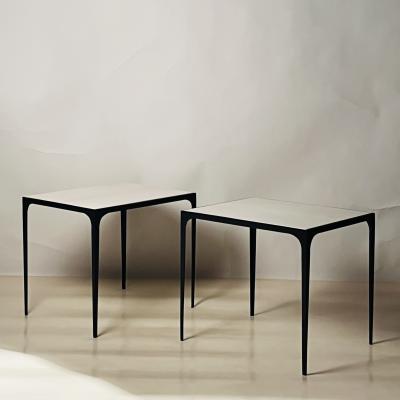  Design Fr res Pair of Diagramme Blackened Iron and Travertine End Tables by Design Fr res