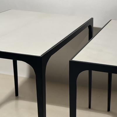  Design Fr res Pair of Diagramme Blackened Iron and Travertine End Tables by Design Fr res