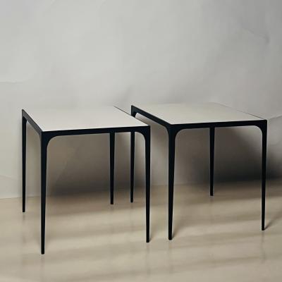  Design Fr res Pair of Diagramme Blackened Iron and Travertine End Tables by Design Fr res
