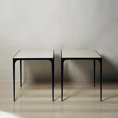  Design Fr res Pair of Diagramme Blackened Iron and Travertine End Tables by Design Fr res