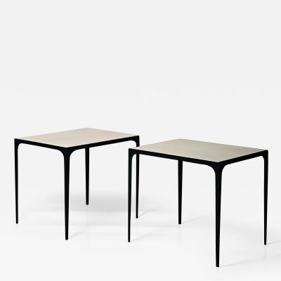  Design Fr res Pair of Diagramme Blackened Iron and Travertine End Tables by Design Fr res