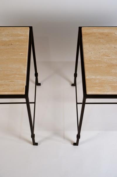  Design Fr res Pair of Diagramme Wrought Iron and Travertine Side Tables by Design Fr res