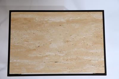  Design Fr res Pair of Diagramme Wrought Iron and Travertine Side Tables by Design Fr res