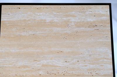  Design Fr res Pair of Diagramme Wrought Iron and Travertine Side Tables by Design Fr res