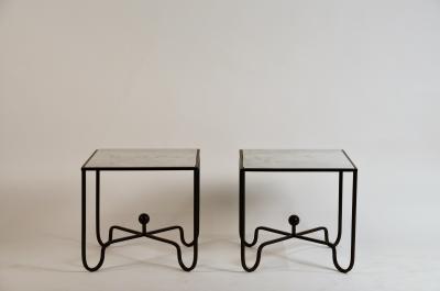  Design Fr res Pair of Entretoise Wrought Iron and Honed Marble Side Tables by Design Fr res