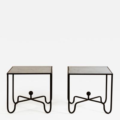  Design Fr res Pair of Entretoise Wrought Iron and Honed Marble Side Tables by Design Fr res