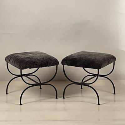  Design Fr res Pair of Grey Fur Strapontin Stools by Design Fr res