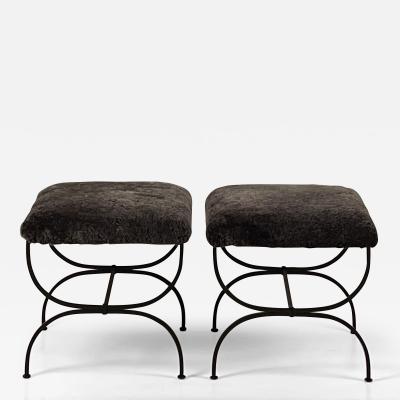  Design Fr res Pair of Grey Fur Strapontin Stools by Design Fr res