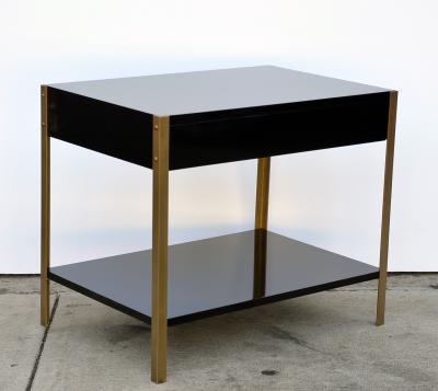 Design Fr res Pair of Laque Black Lacquer and Brass Night Stand
