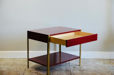  Design Fr res Pair of Laque Oxblood Lacquer and Brass Night Stand