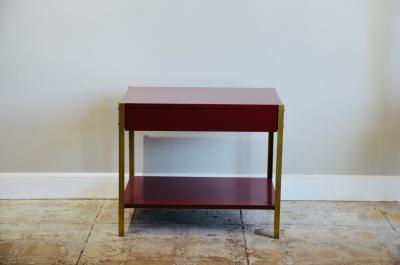 Design Fr res Pair of Laque Oxblood Lacquer and Brass Night Stand