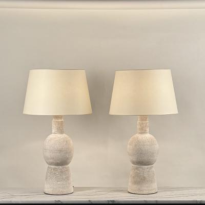 Design Fr res Pair of Large Bilboquet White Stoneware Lamps by Design Fr res
