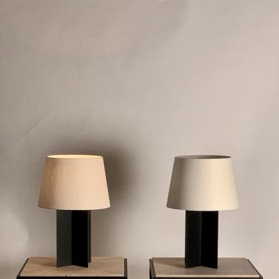  Design Fr res Pair of Large Cuatrolados Blackened Steel Lamps with Custom Parchment Shades