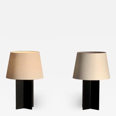  Design Fr res Pair of Large Cuatrolados Blackened Steel Lamps with Custom Parchment Shades