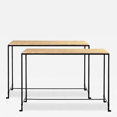  Design Fr res Pair of Large Diagramme Travertine Consoles by Design Fr res