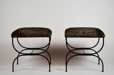  Design Fr res Pair of Large Faux Fur Strapontin Stools by Design Fr res
