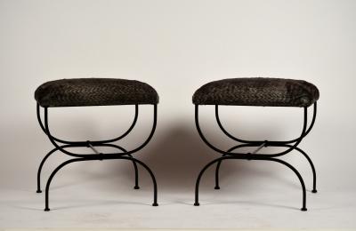  Design Fr res Pair of Large Faux Fur Strapontin Stools by Design Fr res