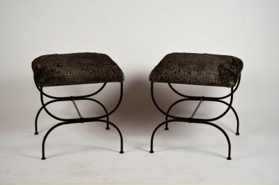  Design Fr res Pair of Large Faux Fur Strapontin Stools by Design Fr res
