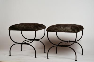  Design Fr res Pair of Large Faux Fur Strapontin Stools by Design Fr res