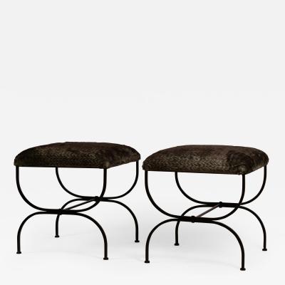  Design Fr res Pair of Large Faux Fur Strapontin Stools by Design Fr res